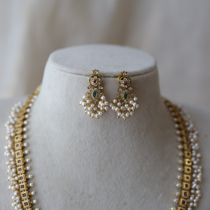 Antique pearl long necklace with earrings LL02344