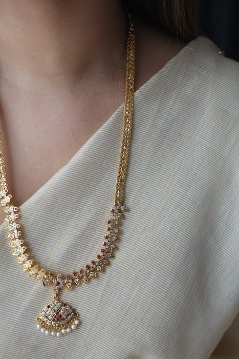Heritage gold plated padakam design long necklace HL7562