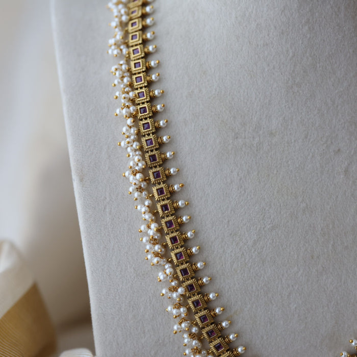 Antique pearl long necklace with earrings LL02344