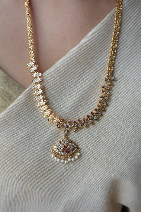 Heritage gold plated padakam design long necklace HL7562