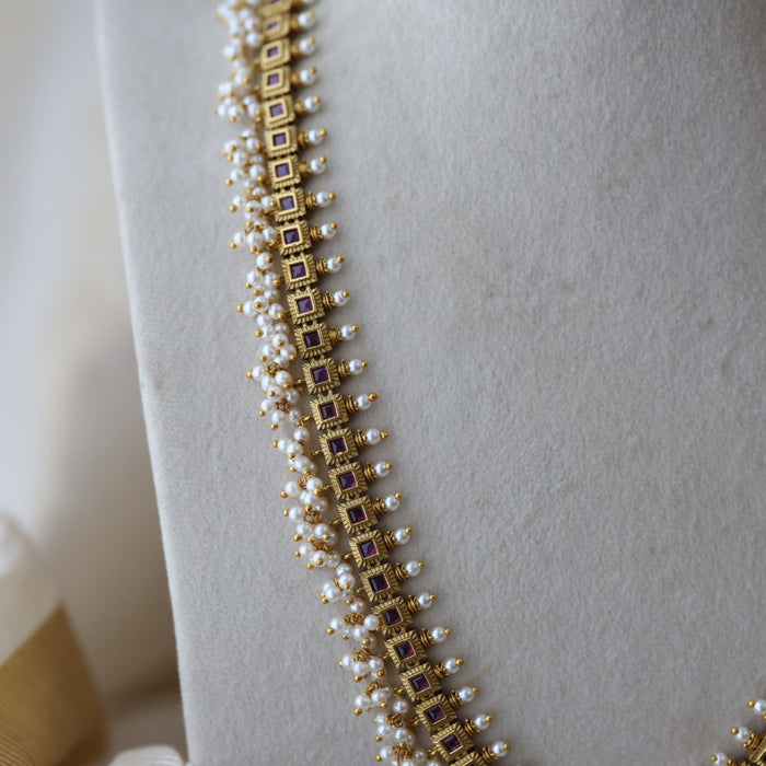 Antique pearl long necklace with earrings LL02344
