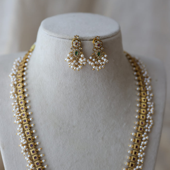 Antique pearl long necklace with earrings LL02344