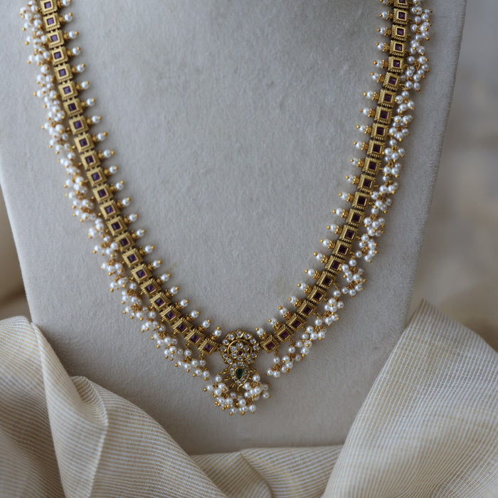 Antique pearl long necklace with earrings LL02344