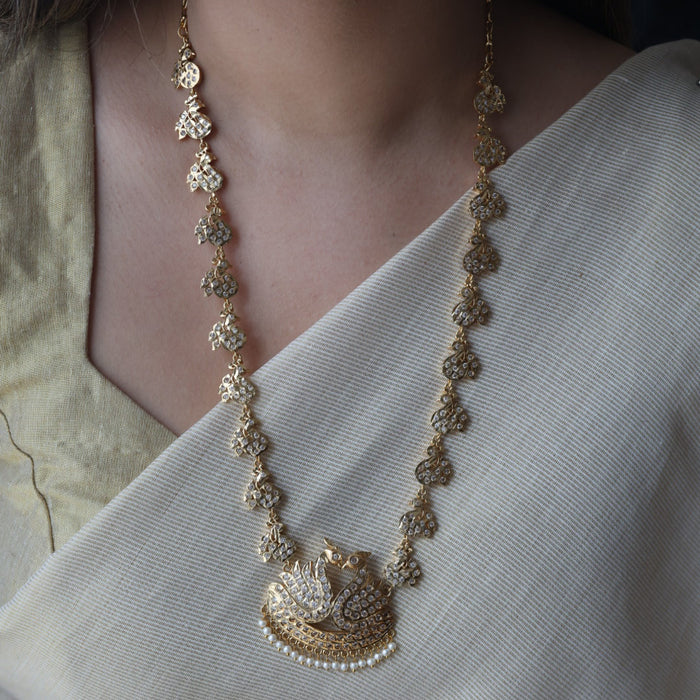 Heritage gold plated white stone padakam long necklace HP6280