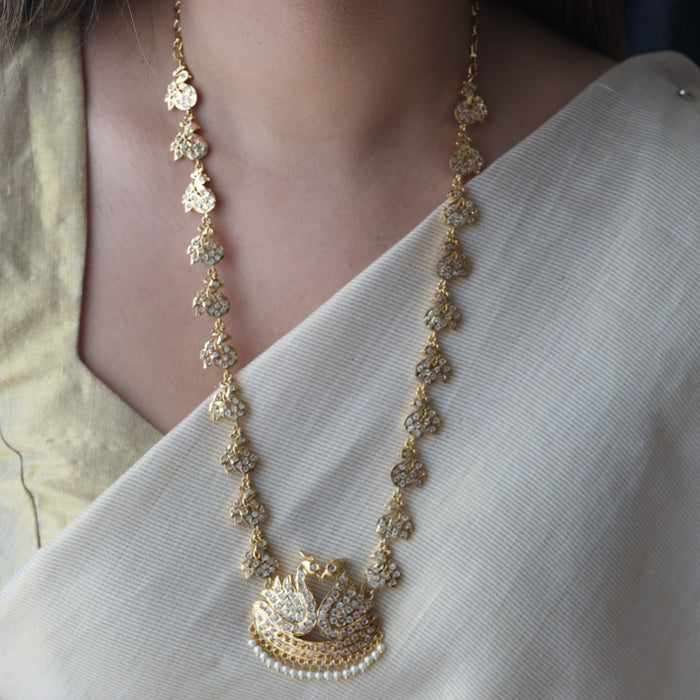 Heritage gold plated white stone padakam long necklace HP6280