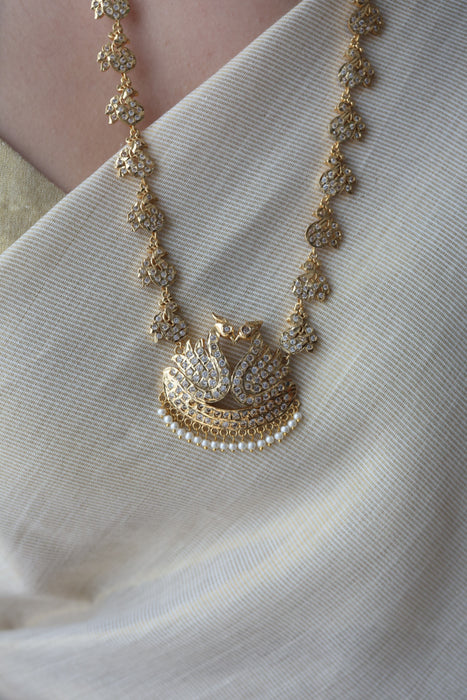 Heritage gold plated white stone padakam long necklace HP6280
