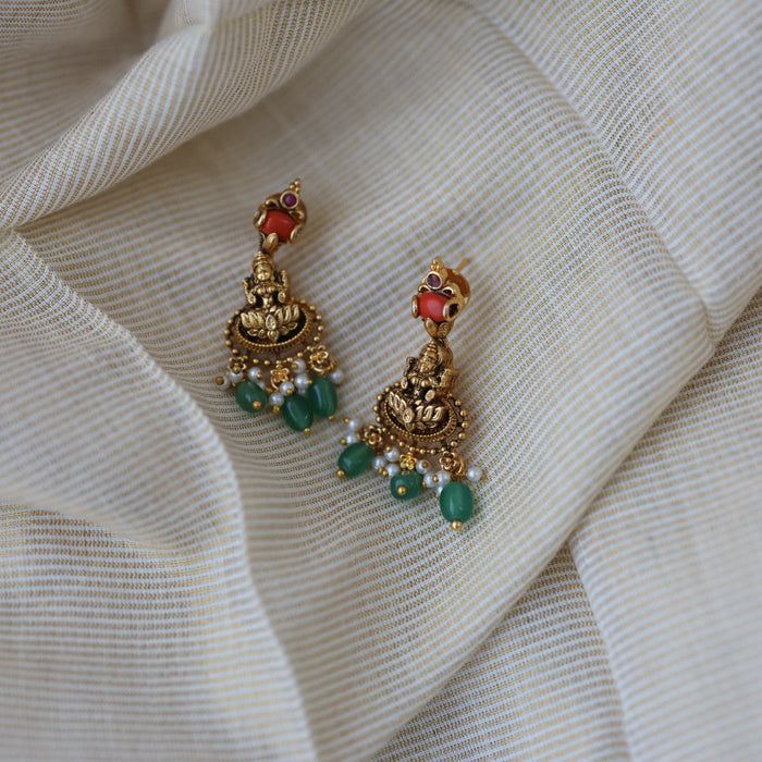 Antique green pearl short necklace with earrings AG43002