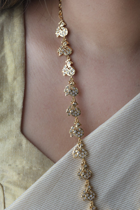 Heritage gold plated white stone padakam long necklace HP6280