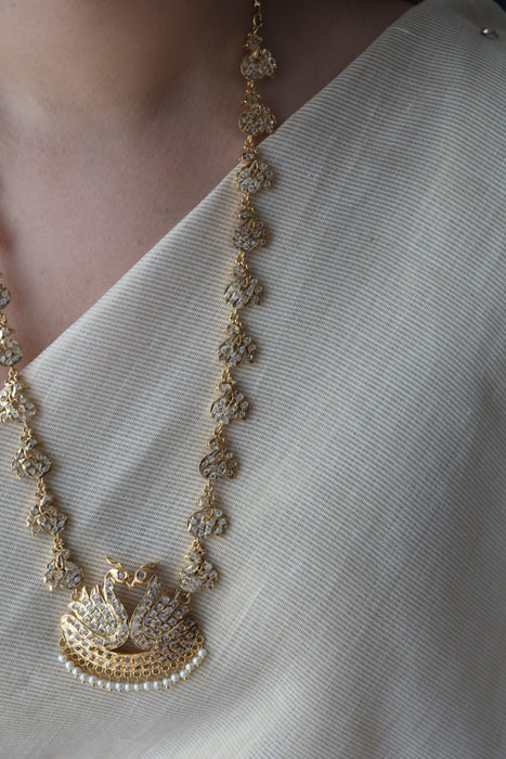 Heritage gold plated white stone padakam long necklace HP6280
