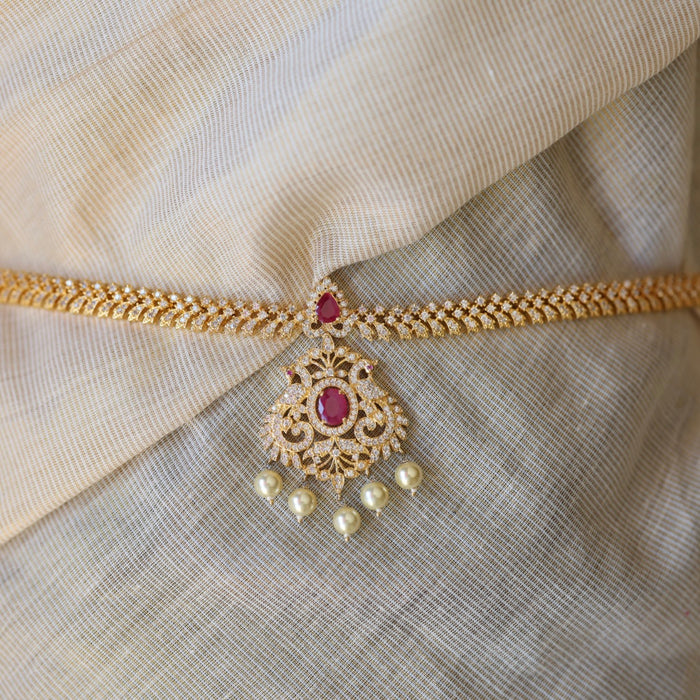 Heritage gold plated  cz stone pearl waistchain HW34599