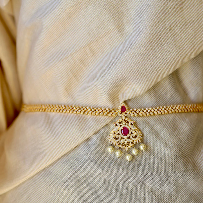 Heritage gold plated  cz stone pearl waistchain HW34599