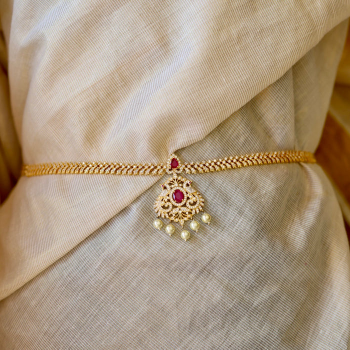 Heritage gold plated  cz stone pearl waistchain HW34599