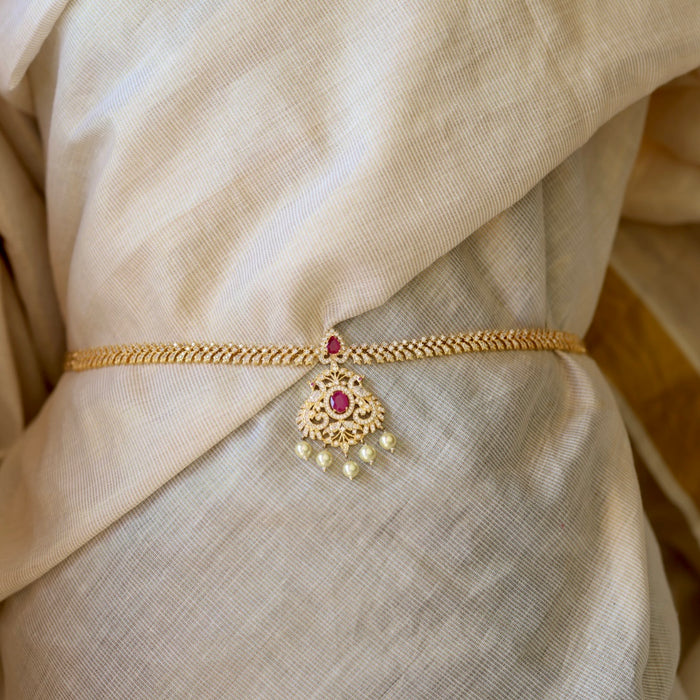Heritage gold plated  cz stone pearl waistchain HW34599