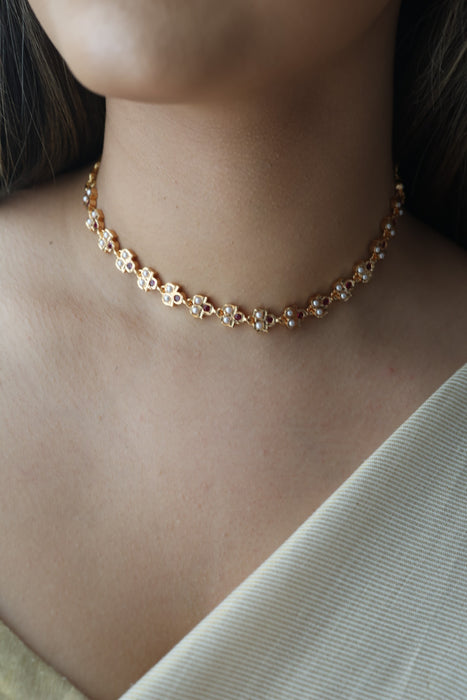 Heritage gold plated ruby pear short necklace H9372