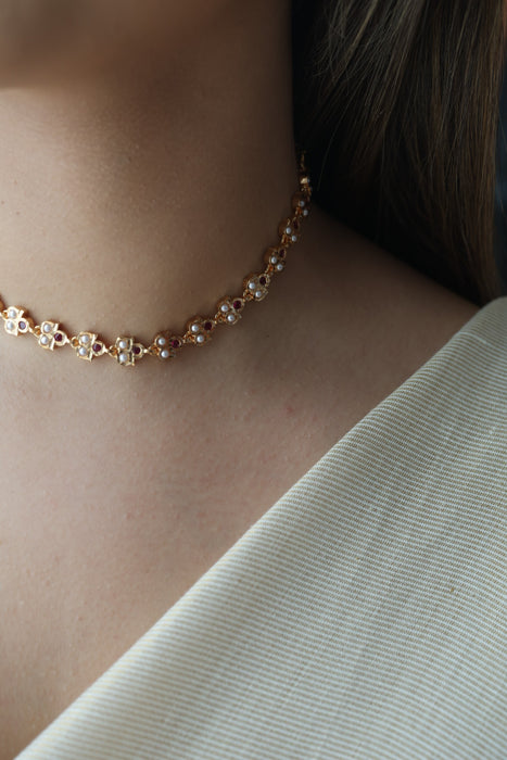 Heritage gold plated ruby pear short necklace H9372