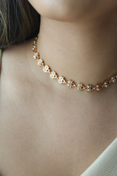 Heritage gold plated ruby pear short necklace H9372