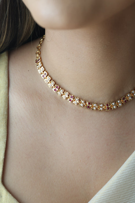 Heritage gold plated ruby pear short necklace H982