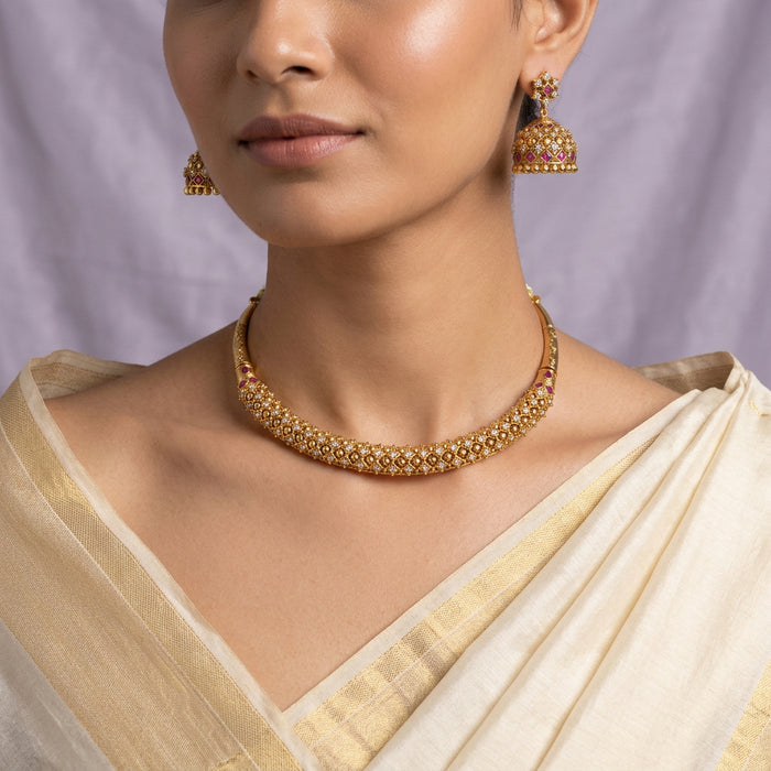 Antique gold short necklace with earrings S1B110033