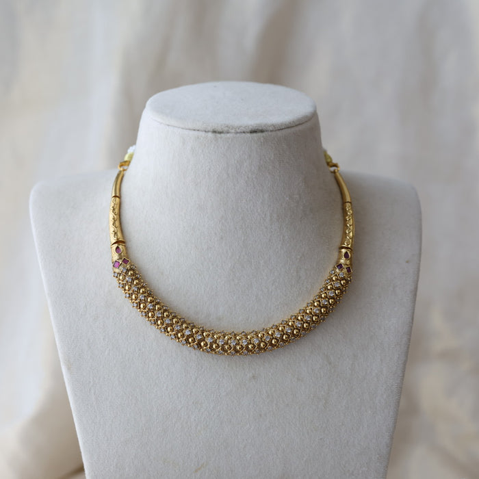 Antique gold short necklace with earrings S1B110033