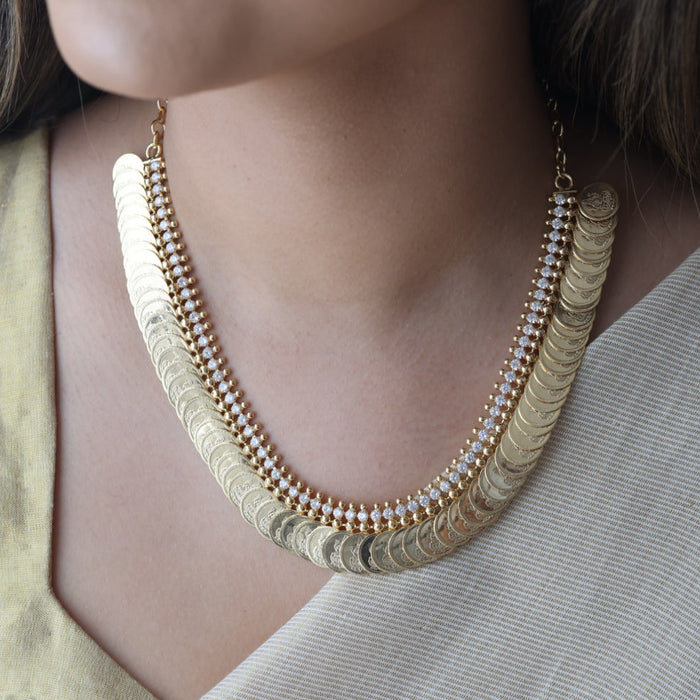 Heritage gold plated coin design short necklace H3133