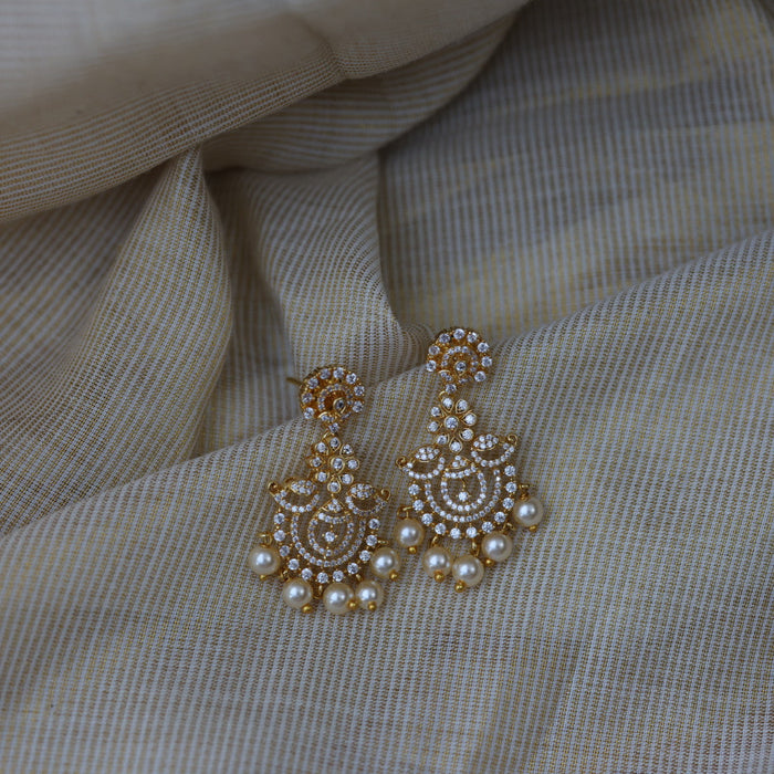 Heritage gold plated white stone short necklace with earrimgs H88001