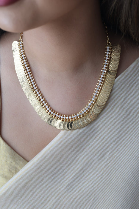 Heritage gold plated coin design short necklace H3133