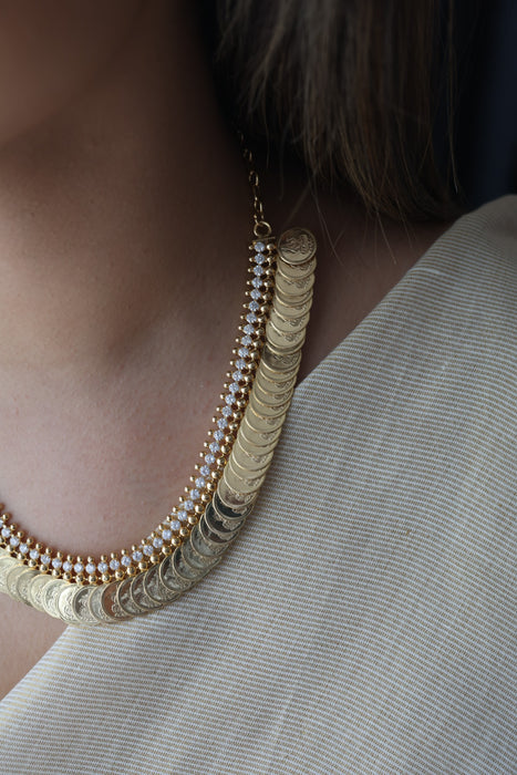Heritage gold plated coin design short necklace H3133