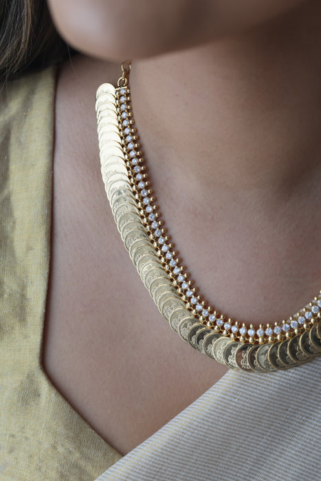 Heritage gold plated coin design short necklace H3133