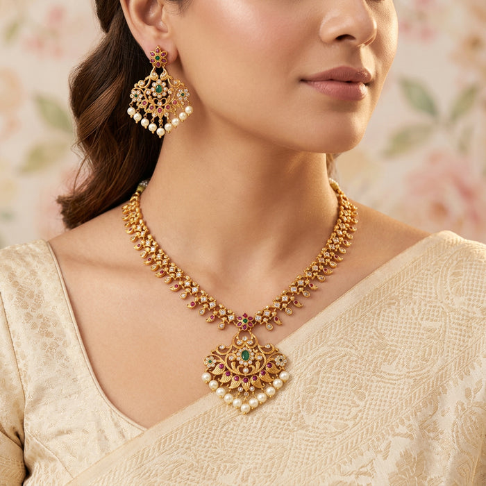 Antique short necklace with earrings S1B11233