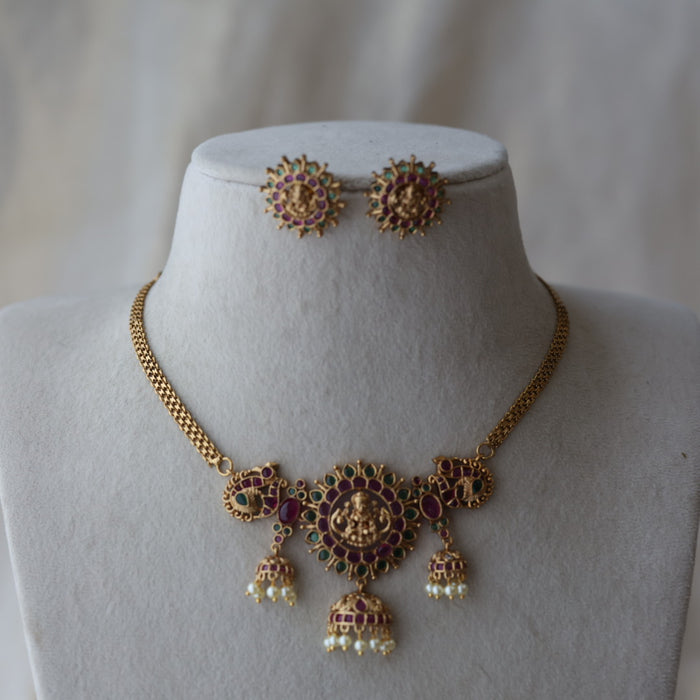 Antique ruby stone choker necklace with earrings CCB19233