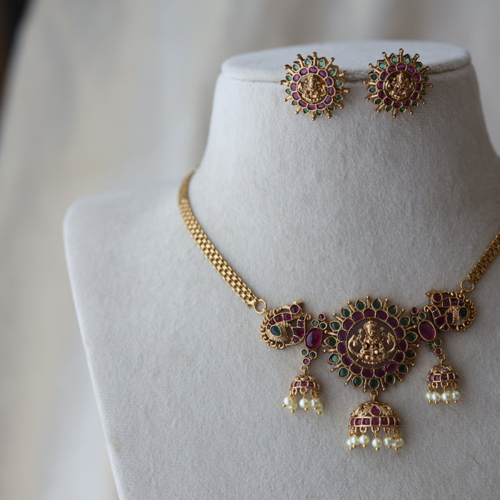 Antique ruby stone choker necklace with earrings CCB19233