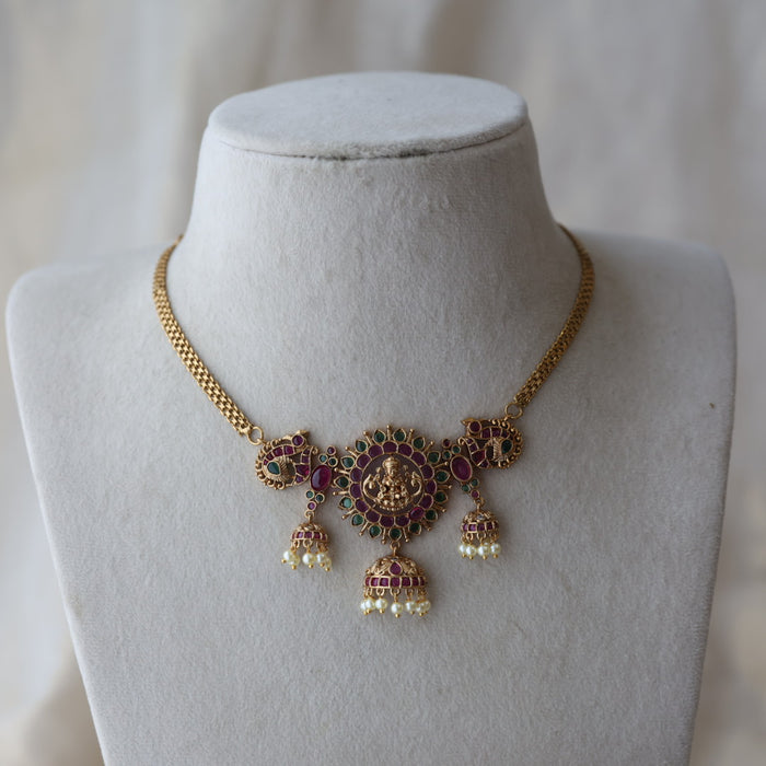 Antique ruby stone choker necklace with earrings CCB19233