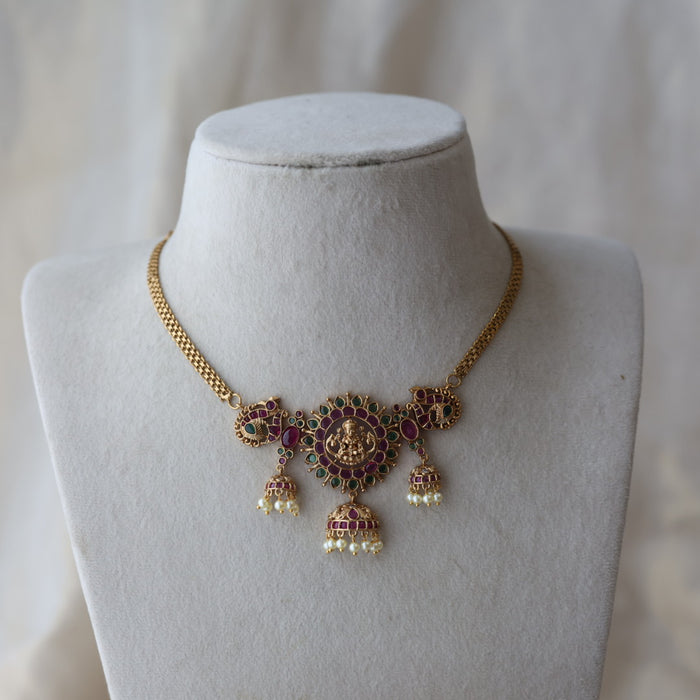 Antique ruby stone choker necklace with earrings CCB19233