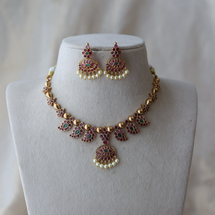 Antique ruby stone short necklace with earrings RUB263