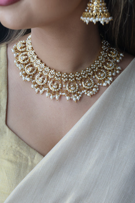 Heritage gold plated pearl short necklace with earrings H1739