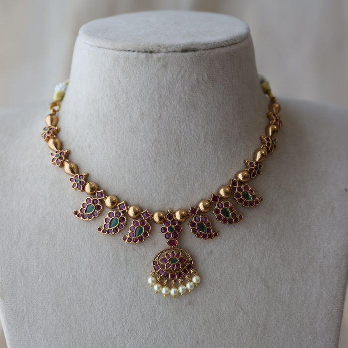 Antique ruby stone short necklace with earrings RUB263