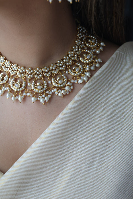Heritage gold plated pearl short necklace with earrings H1739