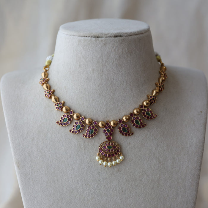 Antique ruby stone short necklace with earrings RUB263