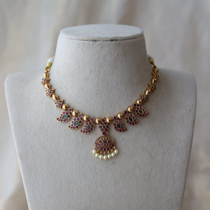 Antique ruby stone short necklace with earrings RUB263