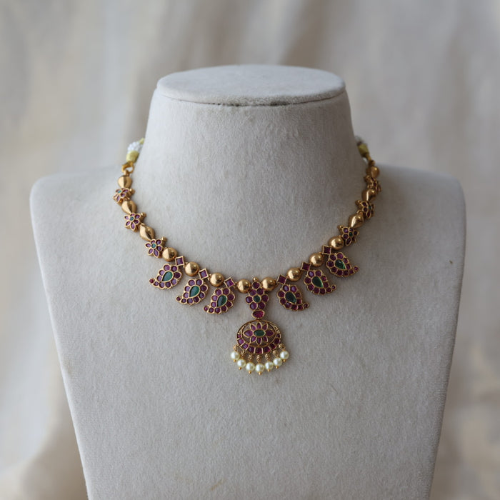Antique ruby stone short necklace with earrings RUB263