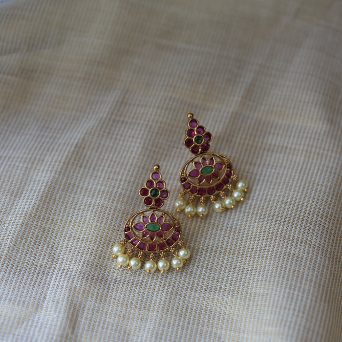Antique ruby stone short necklace with earrings RUB263