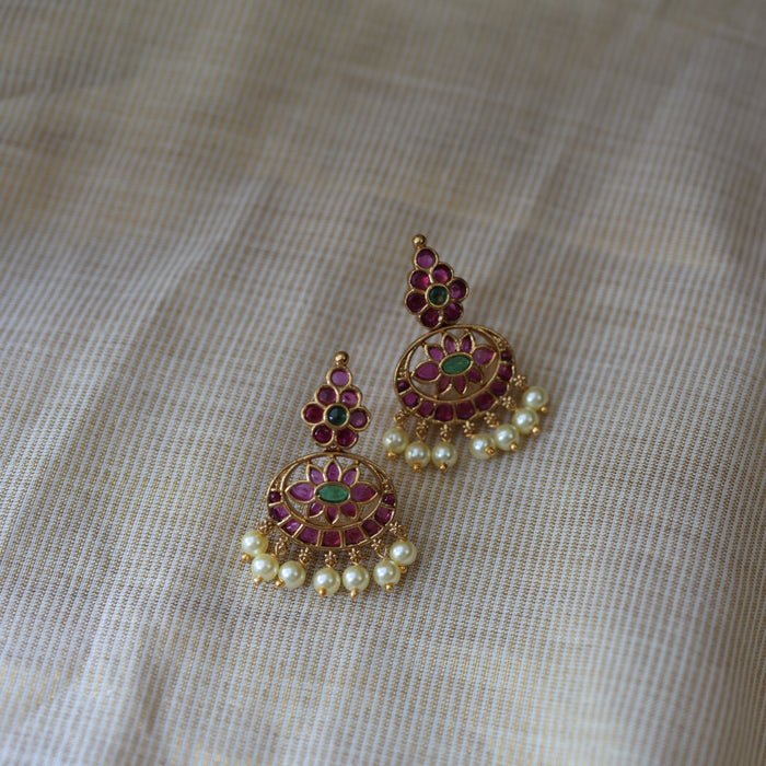 Antique ruby stone short necklace with earrings RUB263