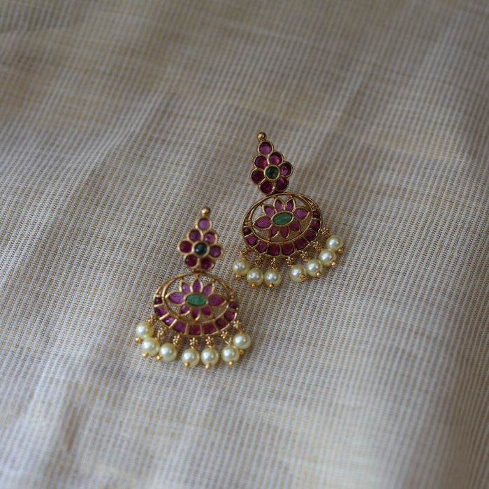 Antique ruby stone short necklace with earrings RUB263