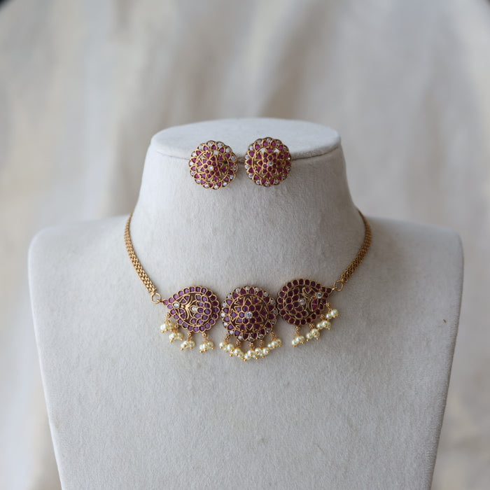 Antique ruby stone choker necklace with earrings CCB19023