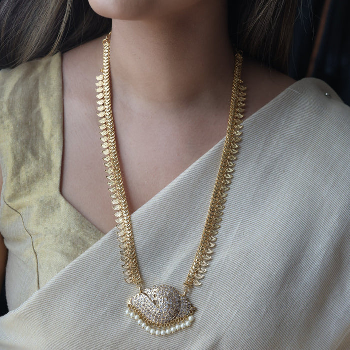 Heritage gold plated white stone mango long padakam necklace HL7011
