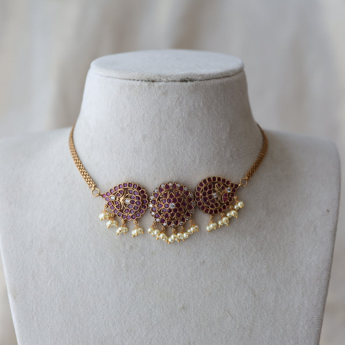 Antique ruby stone choker necklace with earrings CCB19023