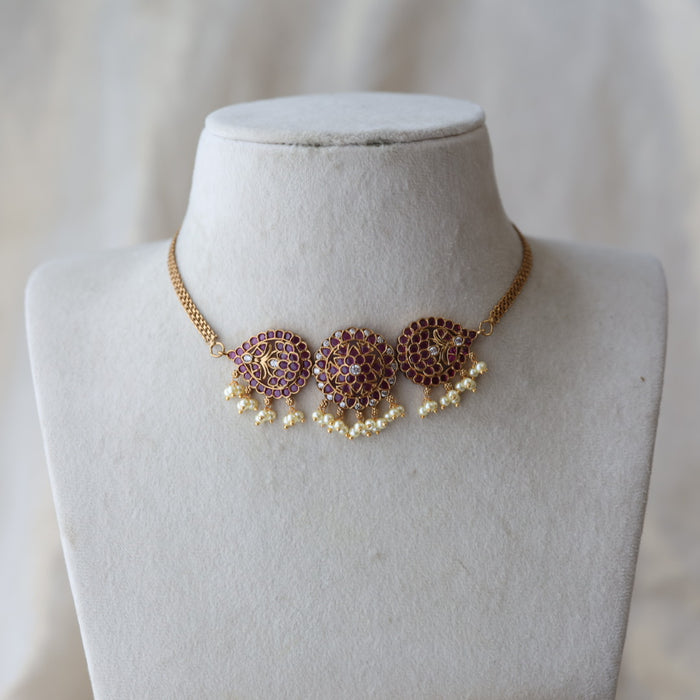 Antique ruby stone choker necklace with earrings CCB19023