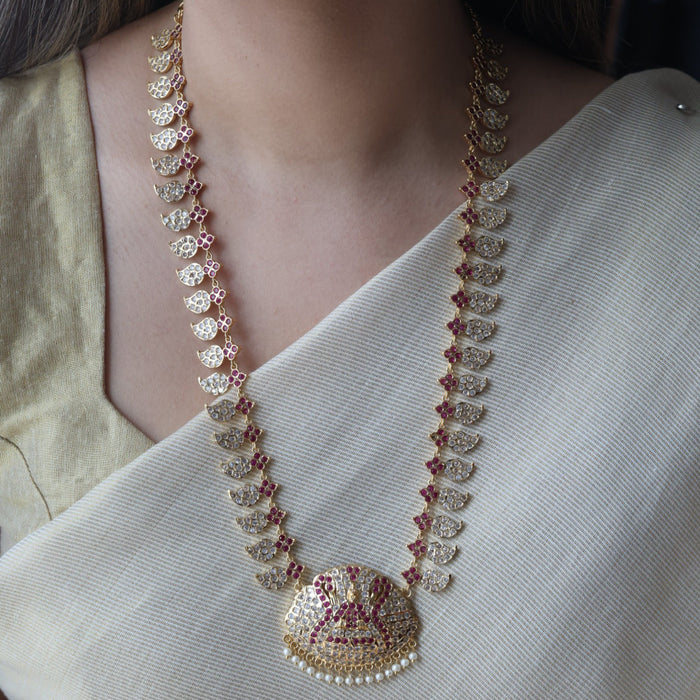 Heritage gold plated ruby white stone mango long necklace  HL7253