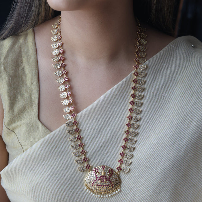 Heritage gold plated ruby white stone mango long necklace  HL7253