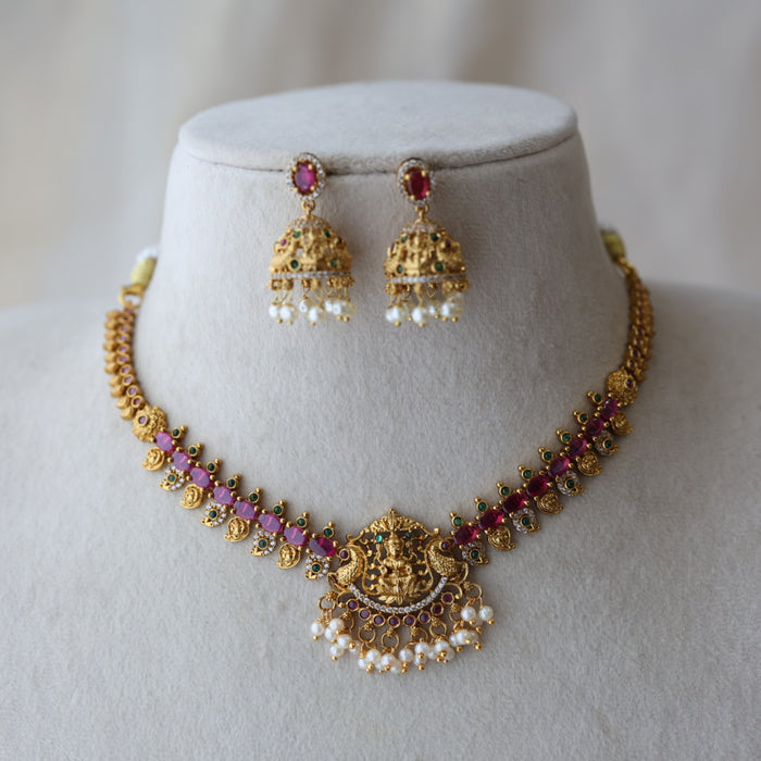 Antique ruby stone short necklace with earrings RUB1121111